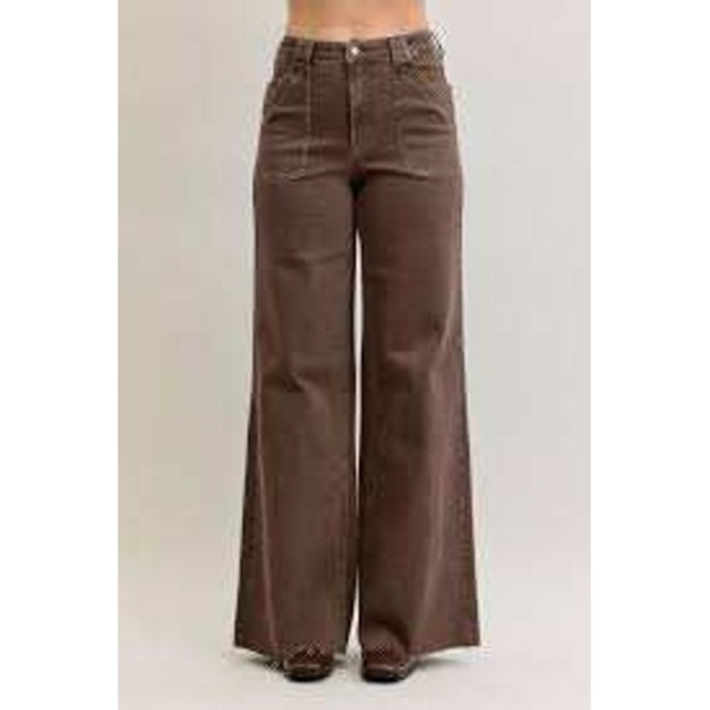 Judy Blue Retro Wide Leg Jeans Womens 13/31 Brown Raw Hem JB881008 C-CO